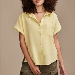 Ecothreads Short Sleeve Lightweight Yellow Button Front Shirt Top Size Medium